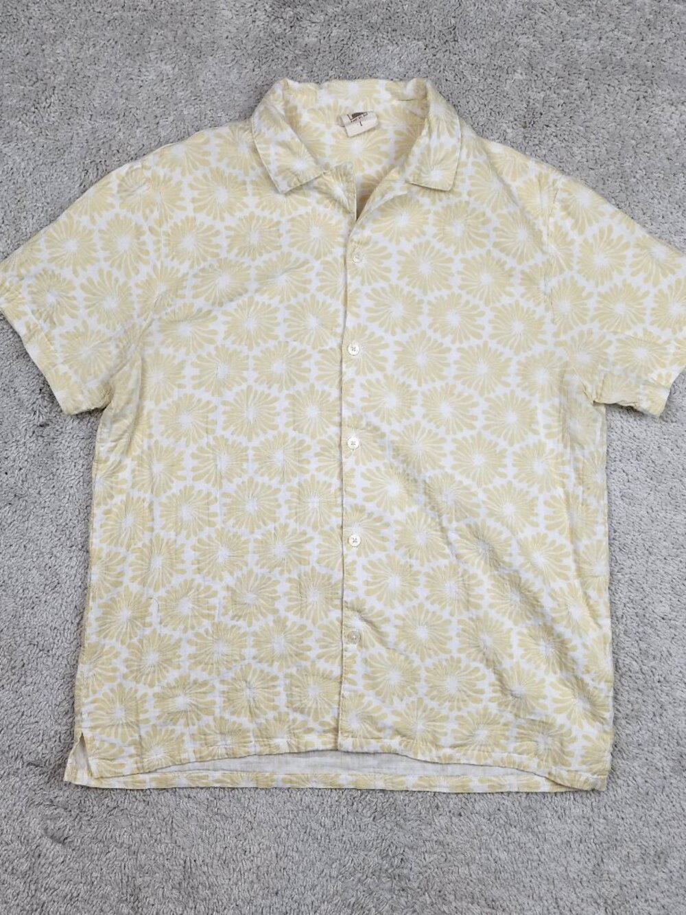 Dandy Del Mar Floral Print Summer Shirt Yellow Flowerws Size Large L USA CLean